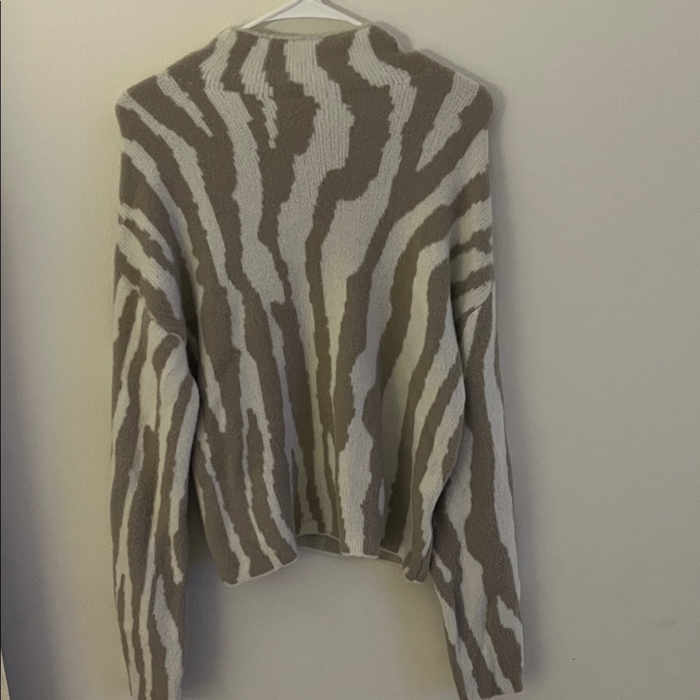Express Zebra Print Cowl Neck Sweater - Brown and Cream